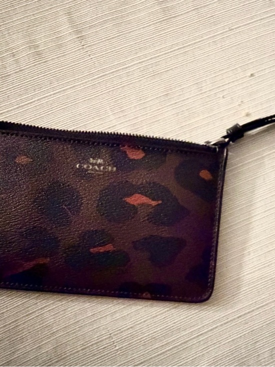 Coach Leopard-Print Leather Wristlet - Brown and Black - Picture 2 of 3